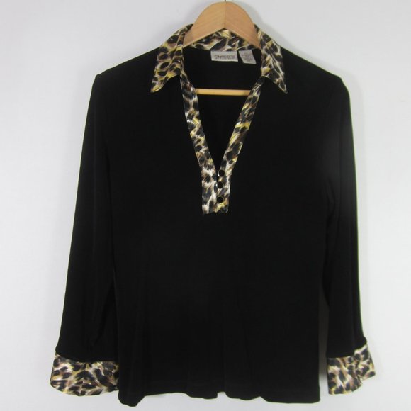 Chicos 1 Travelers Womens Medium Black Animal Print LS Stretch Knit Shirt Top - Picture 1 of 6
